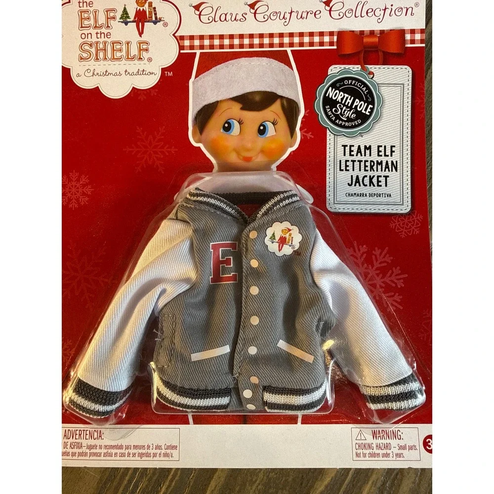 Elf on the Shelf Claus Couture Team Elf Letterman Jacket Gray New Varsity
